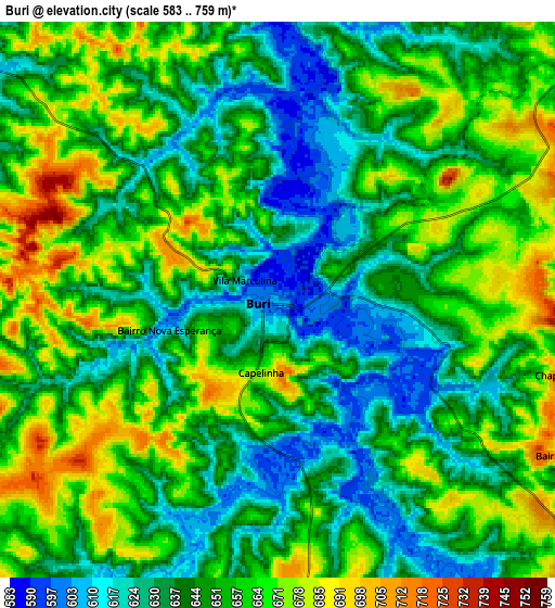 Zoom OUT 2x Buri, Brazil elevation map