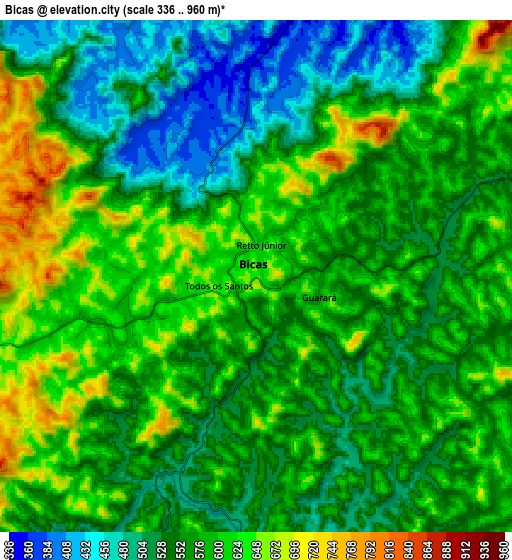 Zoom OUT 2x Bicas, Brazil elevation map