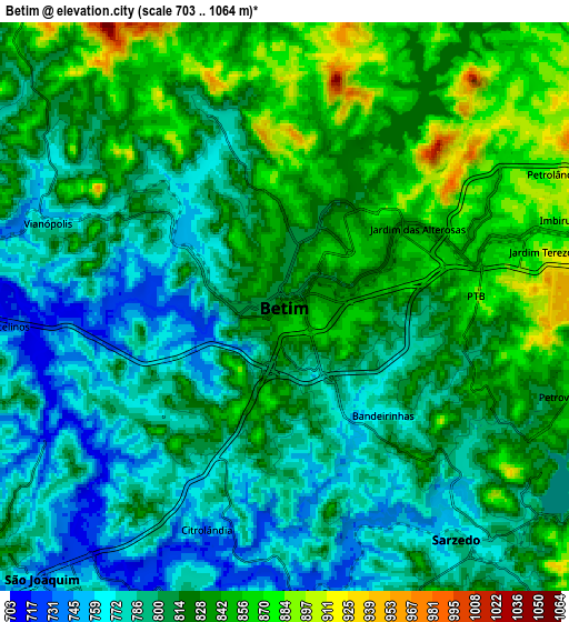 Zoom OUT 2x Betim, Brazil elevation map