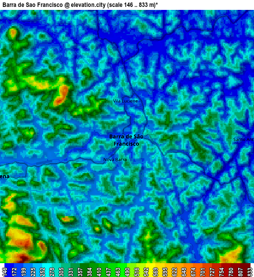 Zoom OUT 2x Barra de São Francisco, Brazil elevation map