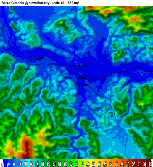 Zoom OUT 2x Baixo Guandu, Brazil elevation map