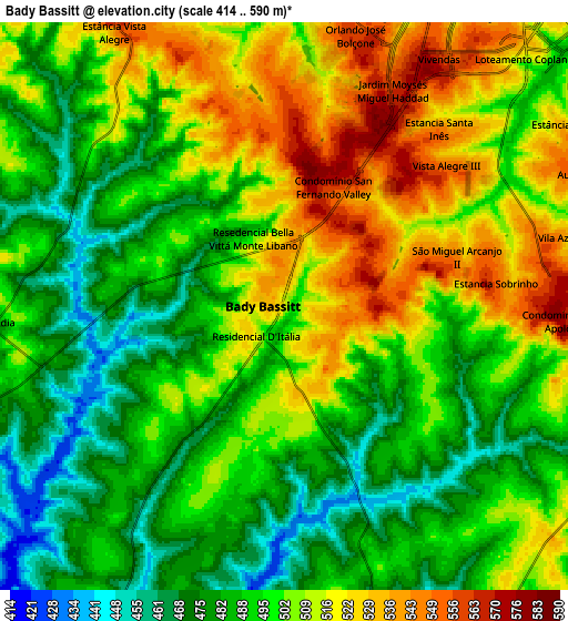 Zoom OUT 2x Bady Bassitt, Brazil elevation map