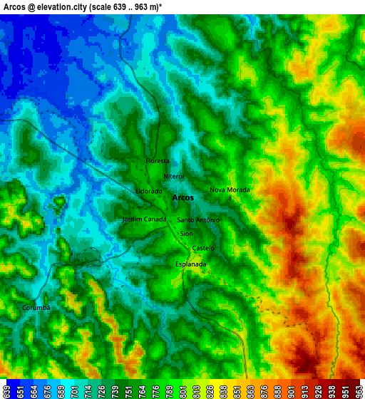 Zoom OUT 2x Arcos, Brazil elevation map