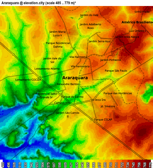 Zoom OUT 2x Araraquara, Brazil elevation map