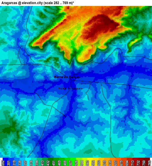 Zoom OUT 2x Aragarças, Brazil elevation map