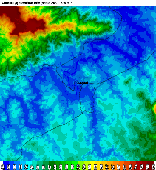 Zoom OUT 2x Araçuaí, Brazil elevation map