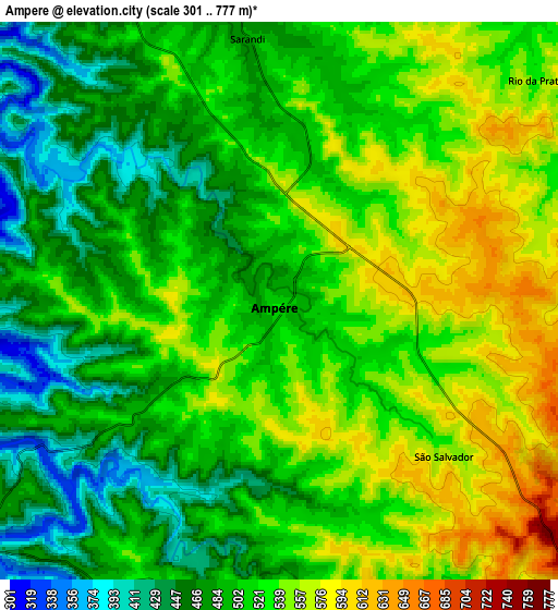 Zoom OUT 2x Ampére, Brazil elevation map