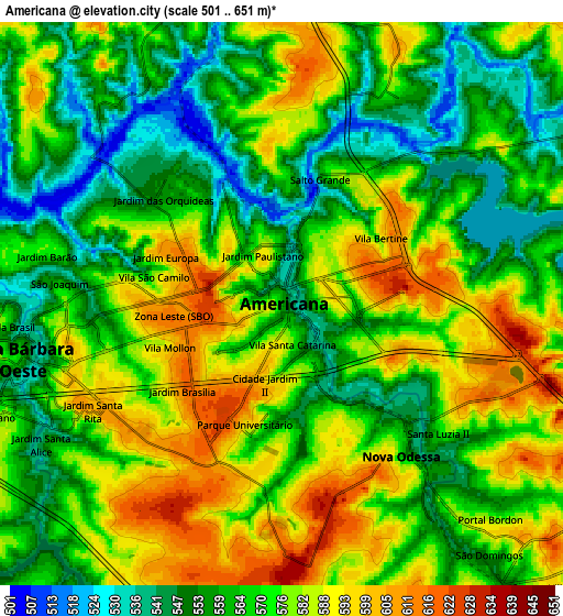 Zoom OUT 2x Americana, Brazil elevation map