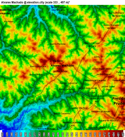 Zoom OUT 2x Álvares Machado, Brazil elevation map