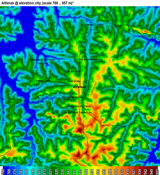 Zoom OUT 2x Alfenas, Brazil elevation map