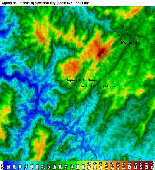 Zoom OUT 2x Águas de Lindóia, Brazil elevation map