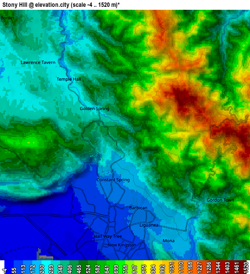 Zoom OUT 2x Stony Hill, Jamaica elevation map