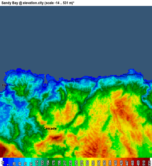 Zoom OUT 2x Sandy Bay, Jamaica elevation map