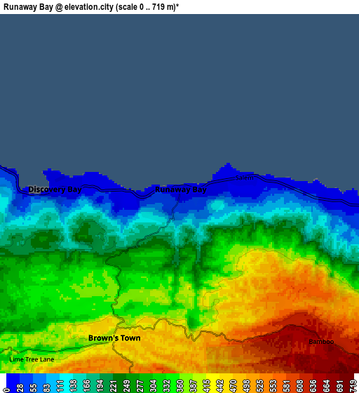 Zoom OUT 2x Runaway Bay, Jamaica elevation map
