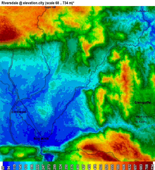 Zoom OUT 2x Riversdale, Jamaica elevation map