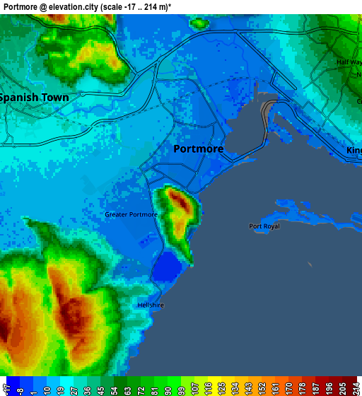 Zoom OUT 2x Portmore, Jamaica elevation map