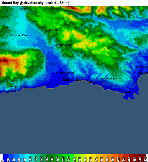 Zoom OUT 2x Morant Bay, Jamaica elevation map