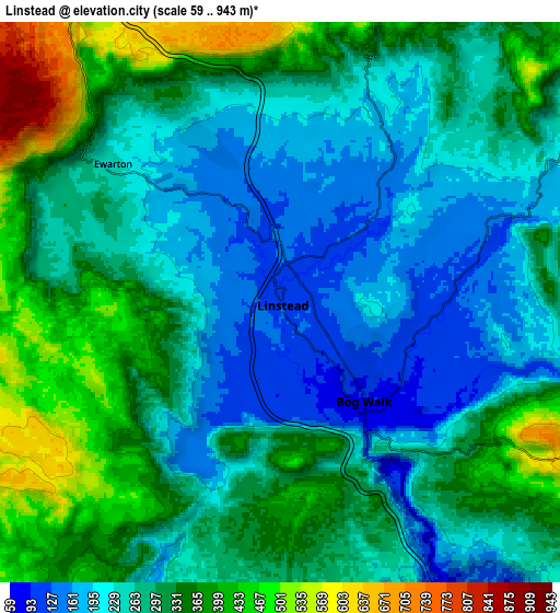 Zoom OUT 2x Linstead, Jamaica elevation map