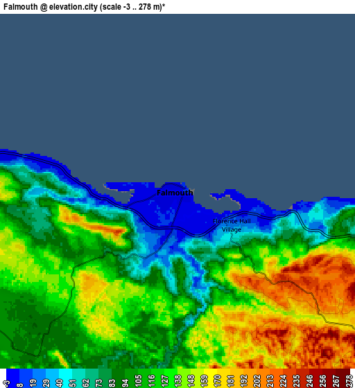 Zoom OUT 2x Falmouth, Jamaica elevation map