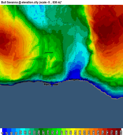 Zoom OUT 2x Bull Savanna, Jamaica elevation map