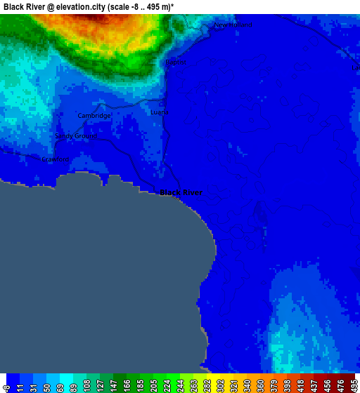 Zoom OUT 2x Black River, Jamaica elevation map