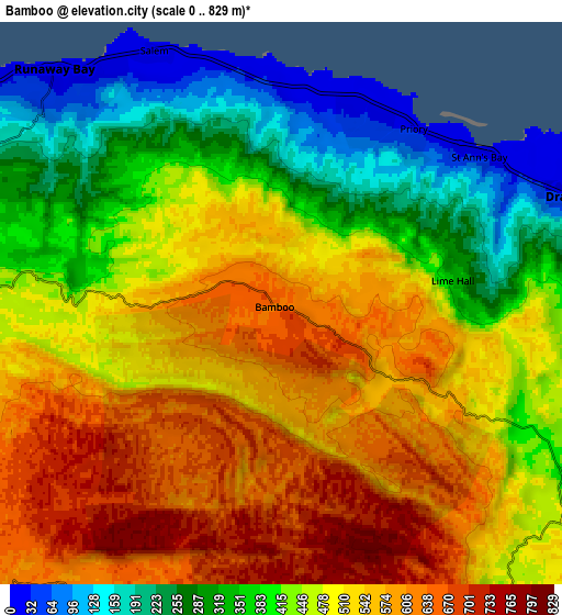 Zoom OUT 2x Bamboo, Jamaica elevation map