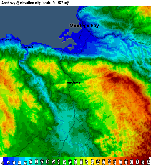 Zoom OUT 2x Anchovy, Jamaica elevation map
