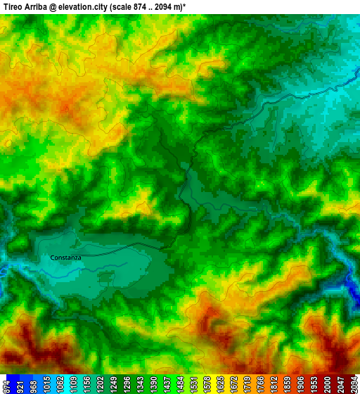 Zoom OUT 2x Tireo Arriba, Dominican Republic elevation map
