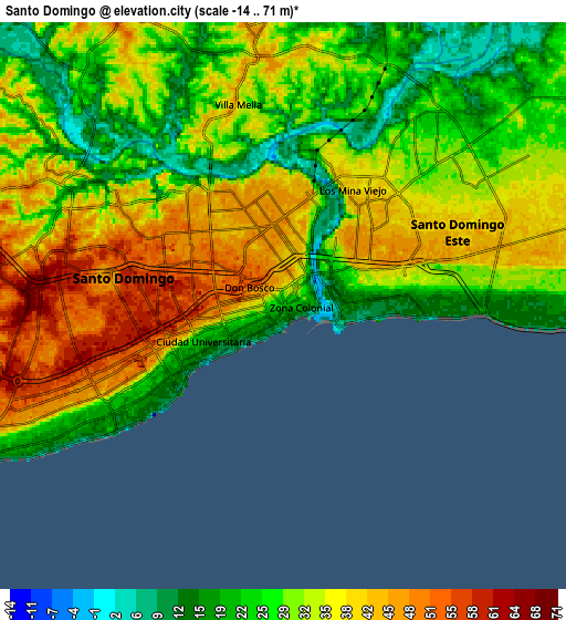 Zoom OUT 2x Santo Domingo, Dominican Republic elevation map