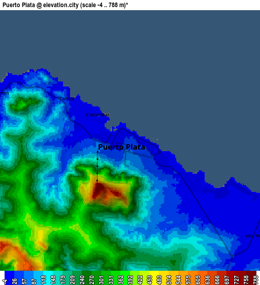 Zoom OUT 2x Puerto Plata, Dominican Republic elevation map