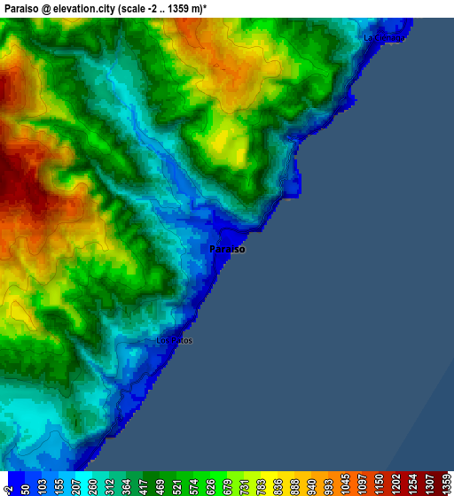 Zoom OUT 2x Paraíso, Dominican Republic elevation map