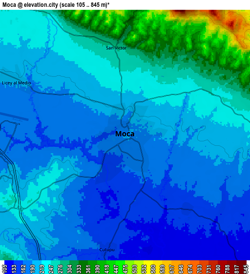 Zoom OUT 2x Moca, Dominican Republic elevation map