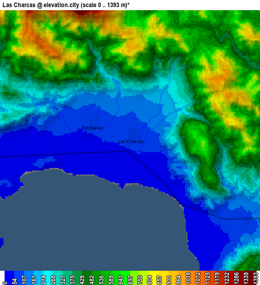 Zoom OUT 2x Las Charcas, Dominican Republic elevation map