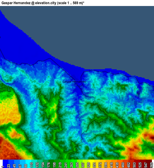 Zoom OUT 2x Gaspar Hernández, Dominican Republic elevation map