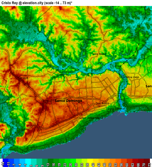 Zoom OUT 2x Cristo Rey, Dominican Republic elevation map