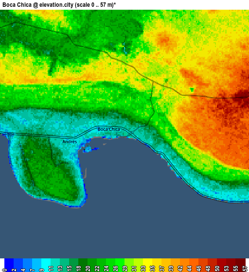 Zoom OUT 2x Boca Chica, Dominican Republic elevation map