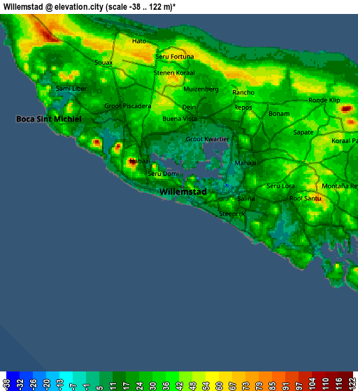 Zoom OUT 2x Willemstad, Curacao elevation map