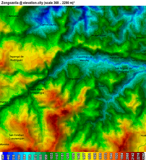 Zoom OUT 2x Zongozotla, Mexico elevation map