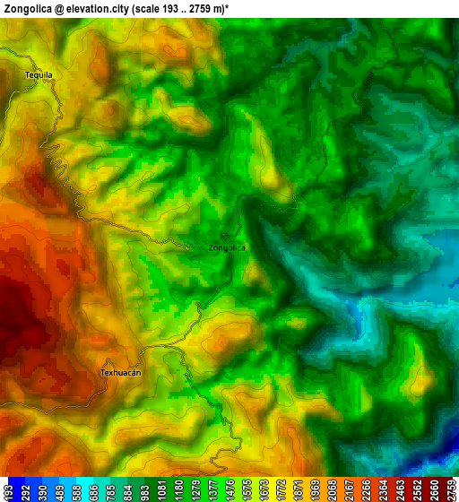 Zoom OUT 2x Zongolica, Mexico elevation map