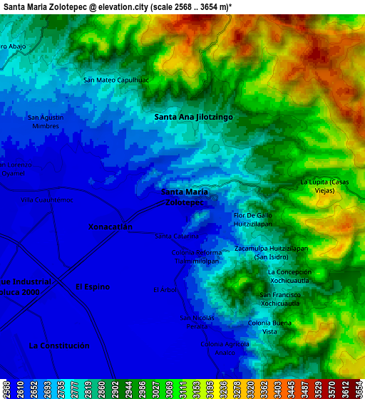 Zoom OUT 2x Santa María Zolotepec, Mexico elevation map