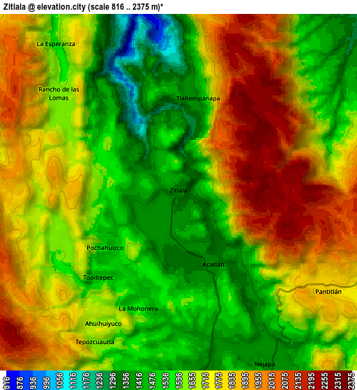 Zoom OUT 2x Zitlala, Mexico elevation map