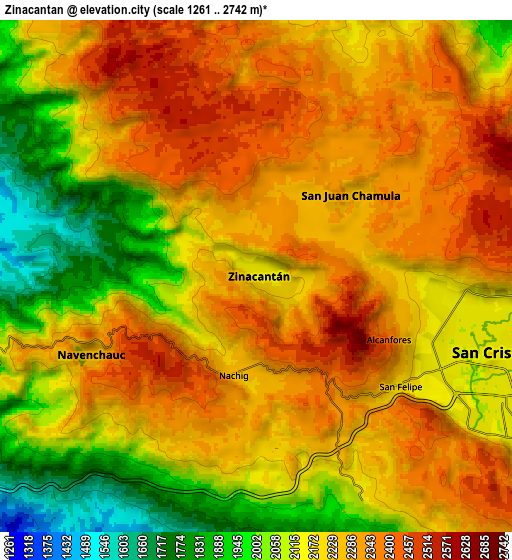 Zoom OUT 2x Zinacantán, Mexico elevation map
