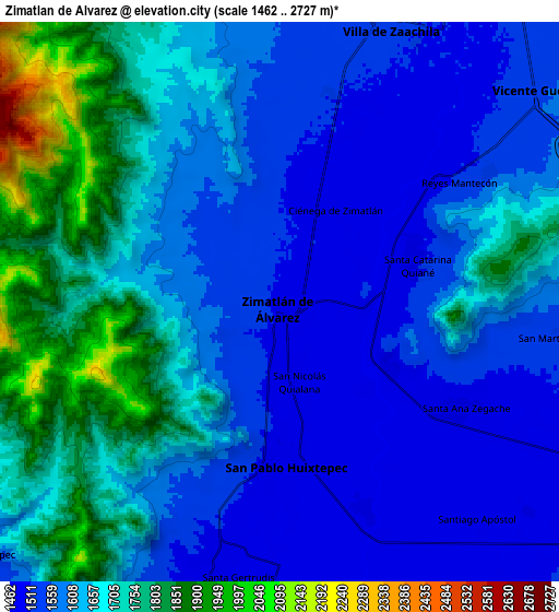 Zoom OUT 2x Zimatlán de Álvarez, Mexico elevation map