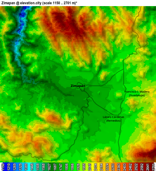 Zoom OUT 2x Zimapan, Mexico elevation map