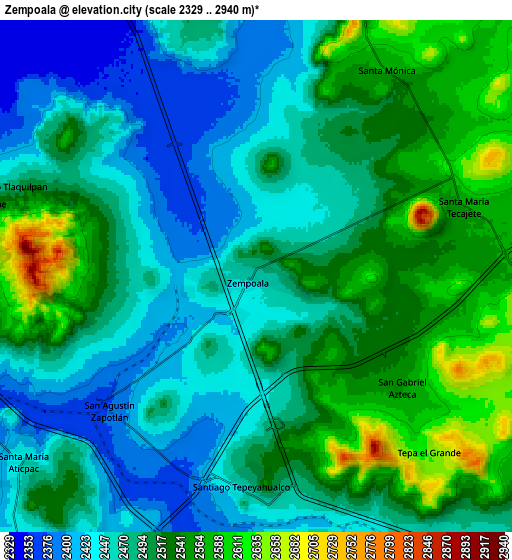 Zoom OUT 2x Zempoala, Mexico elevation map