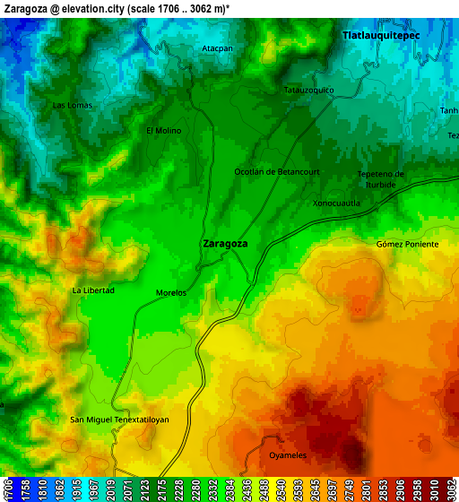 Zoom OUT 2x Zaragoza, Mexico elevation map