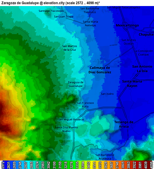 Zoom OUT 2x Zaragoza de Guadalupe, Mexico elevation map