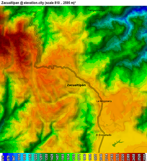 Zoom OUT 2x Zacualtipán, Mexico elevation map