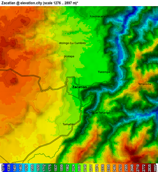 Zoom OUT 2x Zacatlán, Mexico elevation map