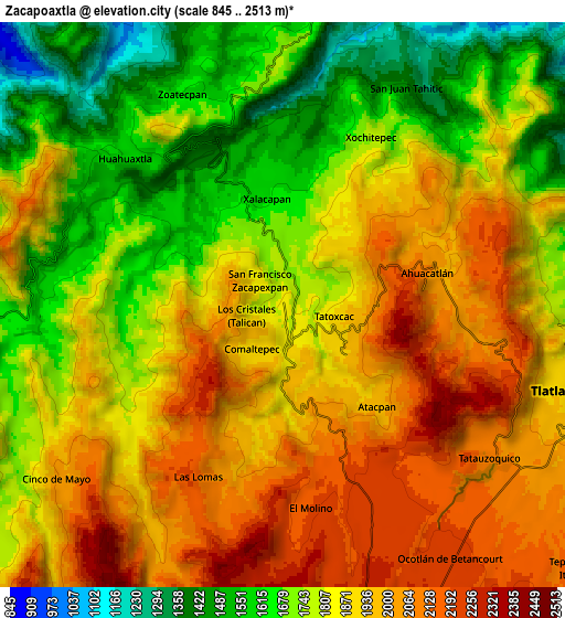 Zoom OUT 2x Zacapoaxtla, Mexico elevation map